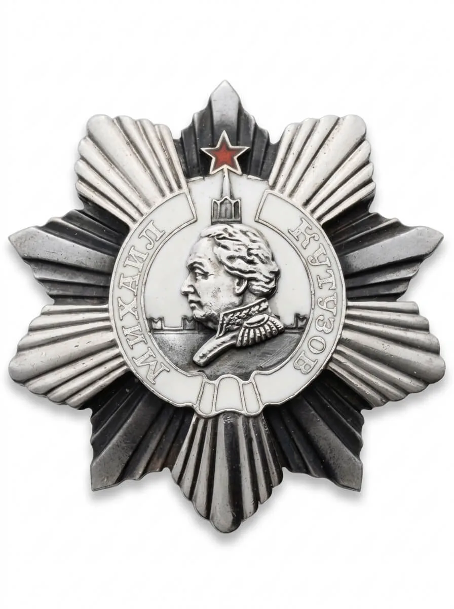 Орден Кутузова II степени СССР, 1942–1991 годы: серебряная звезда без венка по кругу, оксидированный портрет