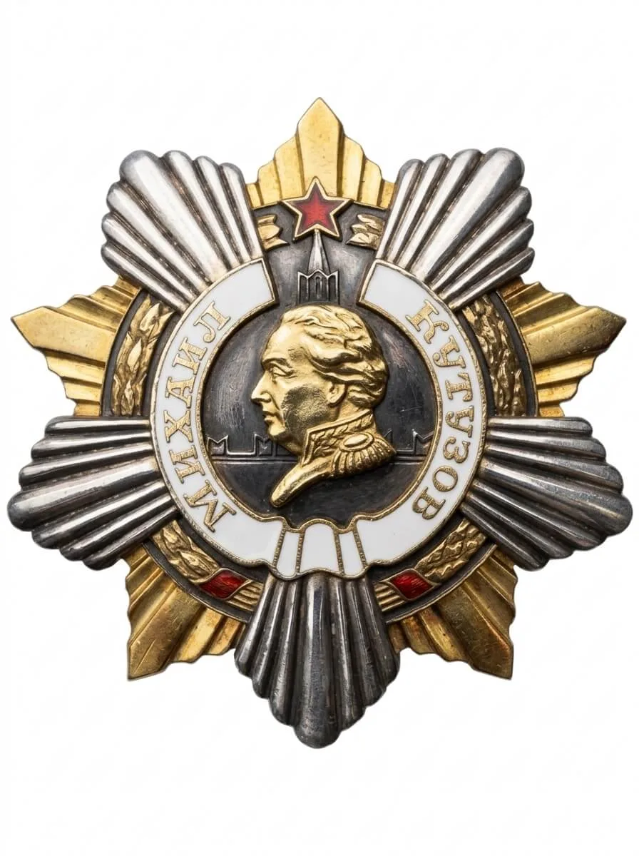 Орден Кутузова I степени СССР, 1942–1991 годы: золотая звезда с расходящимися лучами, медальон с портретом полководца