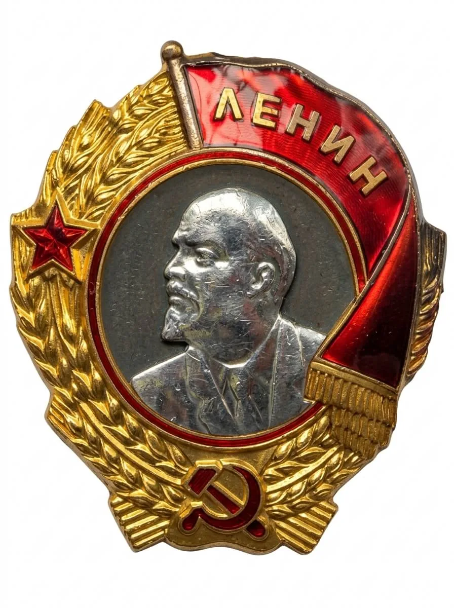 Орден Ленина третьего типа, 1936–1943 годы: платиновый барельеф Ленина отдельной деталью, серо-голубая эмаль