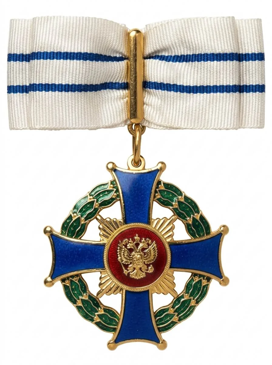 Орден Родительская слава, женский вариант: знак на кольце с лентой, уложенной бантом, серебро с позолотой и эмалью