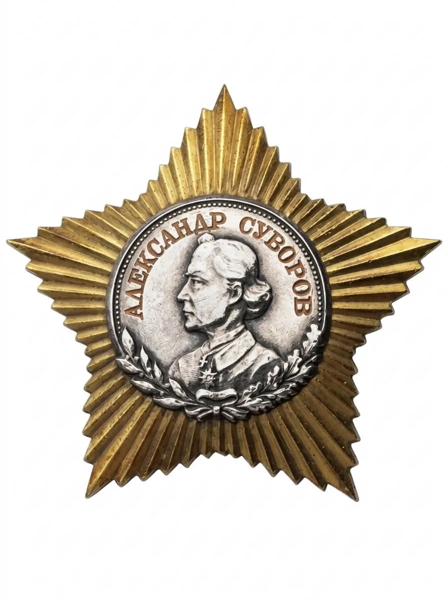 Орден Суворова II степени СССР: золотая звезда с серебряным барельефом, 49 мм